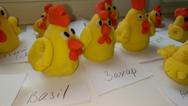 clay roosters made by kids